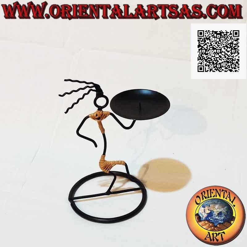Hand made wrought iron candle holder "dancing man on one leg"