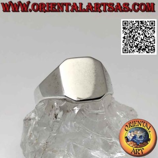 Bague en argent lisse avec chevalier rectangulaire arrondi