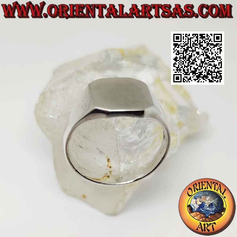 Anillo de plata lisa con chevalier rectangular redondeado