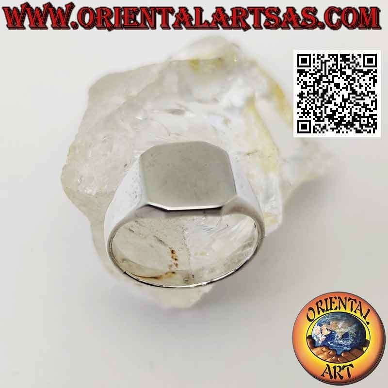 Bague en argent lisse avec chevalier rectangulaire arrondi