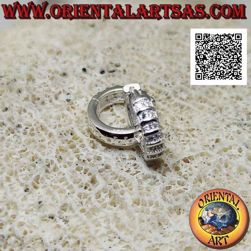 Boucles d'oreilles en argent, cercles lisses avec double rangée de zircons blancs sur un côté de 14 x 3 x 2 mm (clic)