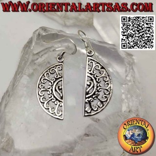 Silver leverback earrings with a semicircle with perforated ethnic decoration
