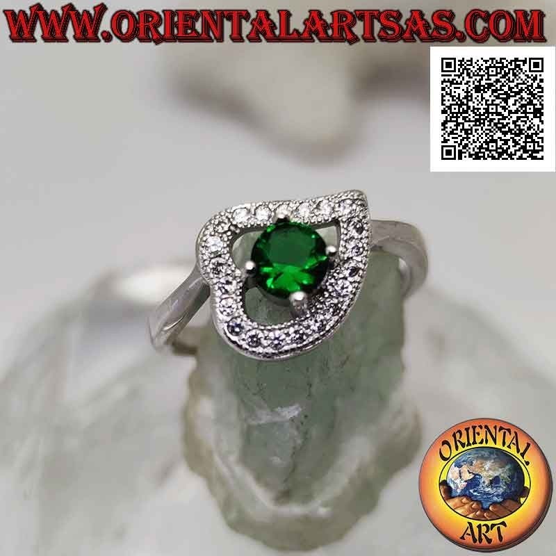 Anello Cuore Argento 925 con Smeraldo e Zirconi | Oriental Art