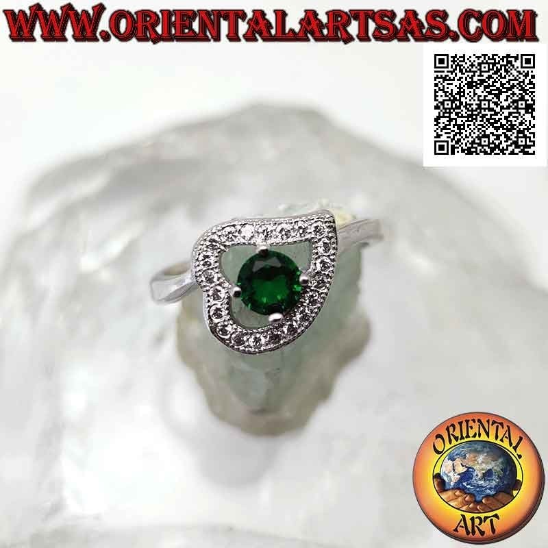 Bague Coeur Argent 925 Émeraude et Zirconiums | Oriental Art