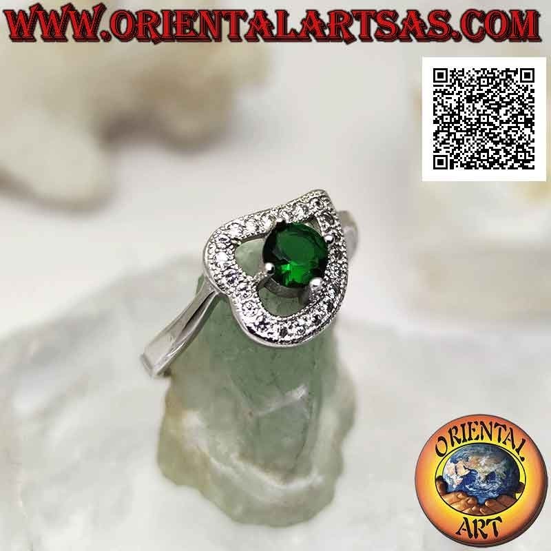 Anello Cuore Argento 925 con Smeraldo e Zirconi | Oriental Art