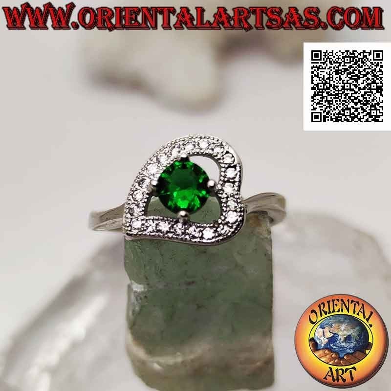 Anello Cuore Argento 925 con Smeraldo e Zirconi | Oriental Art
