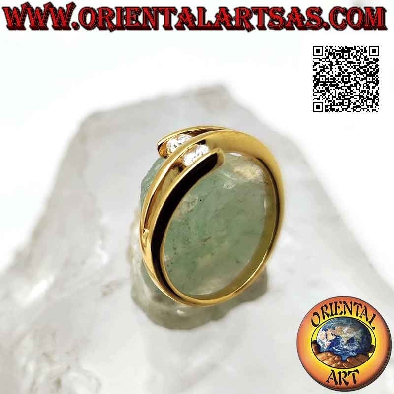 Anillo de plata con baño de oro "engaste contrarié" con dos circonitas redondas talla brillante