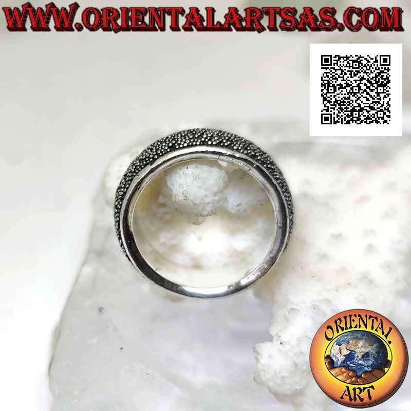 Silver ring with 7 mm sandblasted rounded band (studded with microspheres)
