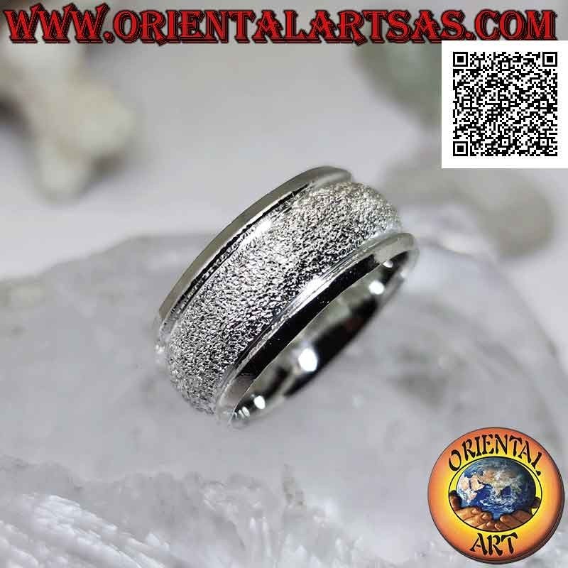 Silver ring with 10 mm "brilliant effect" sandblasted rounded band (studded with microspheres)