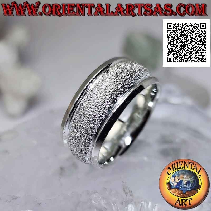 Bague en argent avec anneau arrondi sablé "effet brillant" de 10 mm (parsemé de microsphères)
