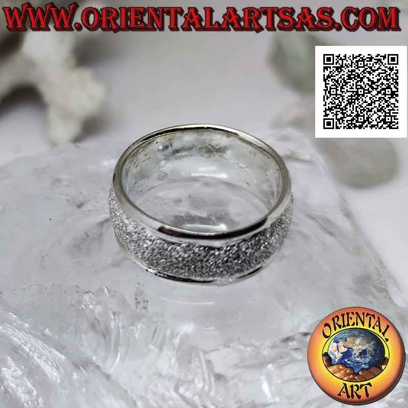Silver ring with 10 mm "brilliant effect" sandblasted rounded band (studded with microspheres)