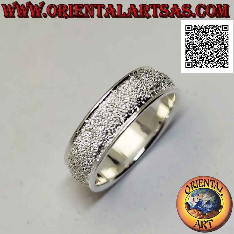 Silver ring with 6 mm "brilliant effect" sandblasted rounded band (studded with microspheres)