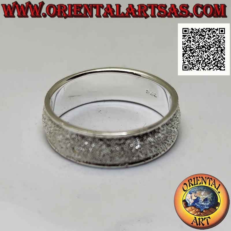 Bague en argent avec anneau arrondi sablé "effet brillant" de 6 mm (parsemé de microsphères)