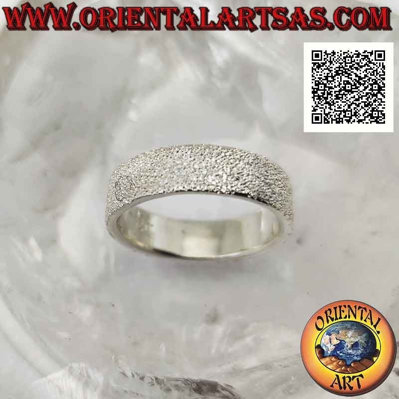 6 mm "brilliant effect" sandblasted flat band silver ring (studded with microspheres)