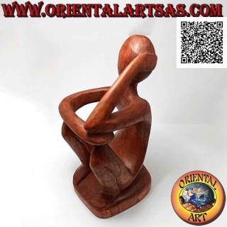Porte-bouteille sculpture d'un penseur assis en réflexion en bois de Suar
