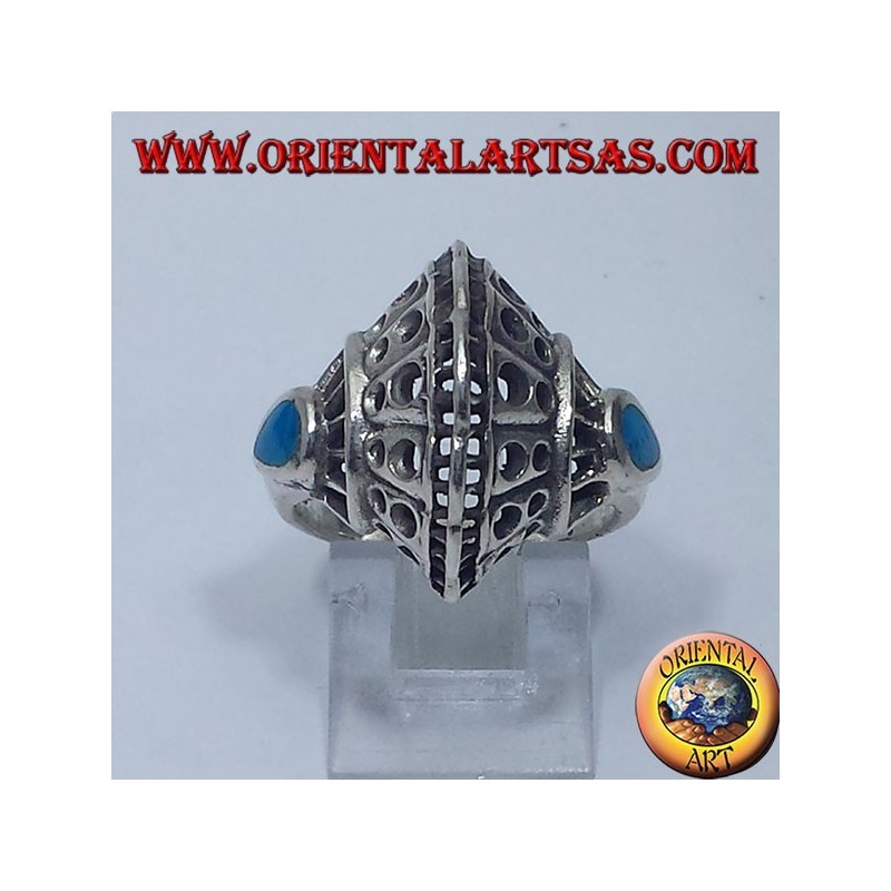 Silver ring, shell with two turquoise drops
