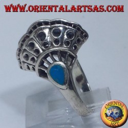 Bague en argent, coquille avec deux gouttes turquoise