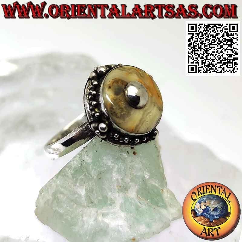 Anillo de plata con jaspe de pueblo redondo y bola central (b)