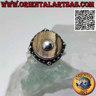 Anillo de plata con jaspe de pueblo redondo y bola central (a)