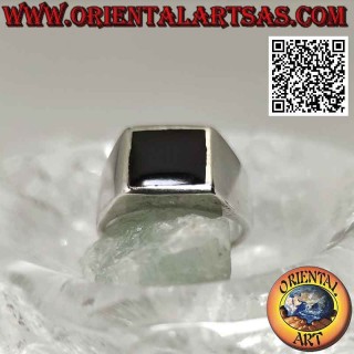 Bague en argent lisse et simple avec onyx carré 10 x 10 mm