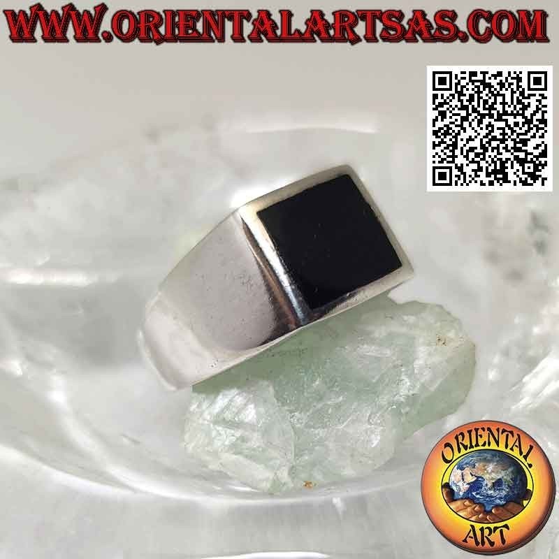 Anello in argento liscio e semplice con onice quadrata 10 x 10 mm