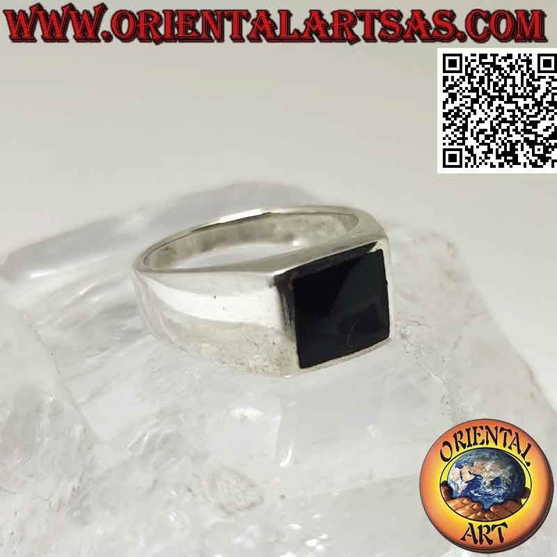 Anello in argento liscio e semplice con onice quadrata 10 x 10 mm