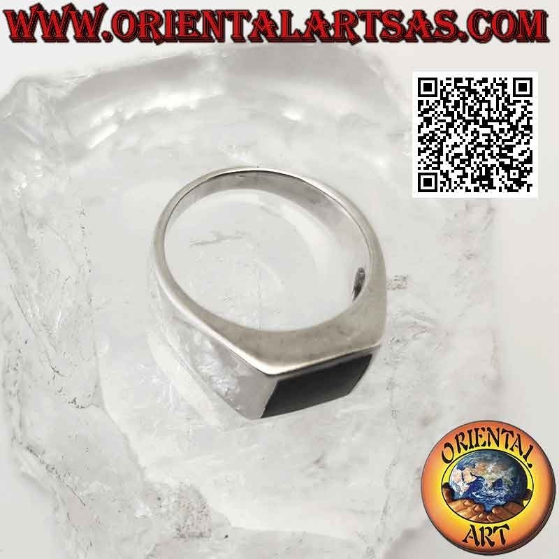Bague en argent lisse et simple avec onyx carré 10 x 10 mm