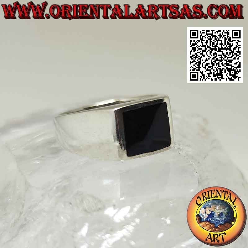 Anello in argento liscio e semplice con onice quadrata 10 x 10 mm