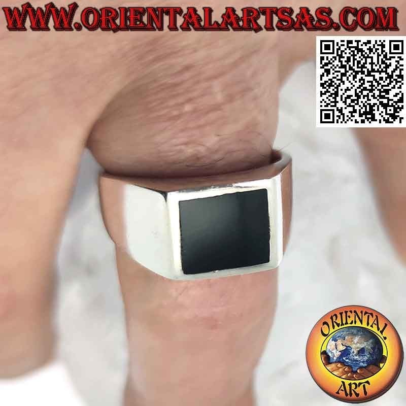 Bague en argent lisse et simple avec onyx carré 10 x 10 mm