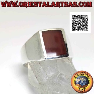 Silver ring with rectangular carnelian flush with the edge on a smooth 10 x 8 mm setting
