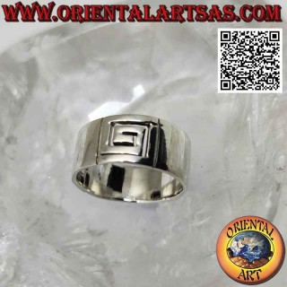 Anillo banda de plata con espiral cuadrada perforada central