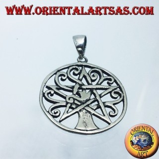 pendentif en argent, arbre de vie avec pentacle