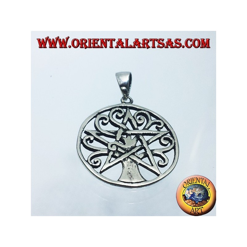 pendentif en argent, arbre de vie avec pentacle