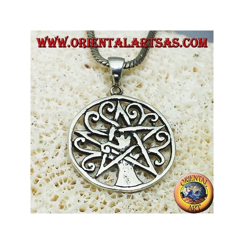 silver pendant, tree of life with pentacle