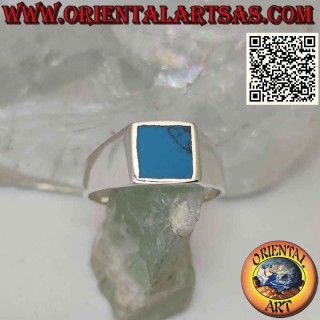 Anello in argento liscio con turchese quadrato a filo bordo 8x8 mm