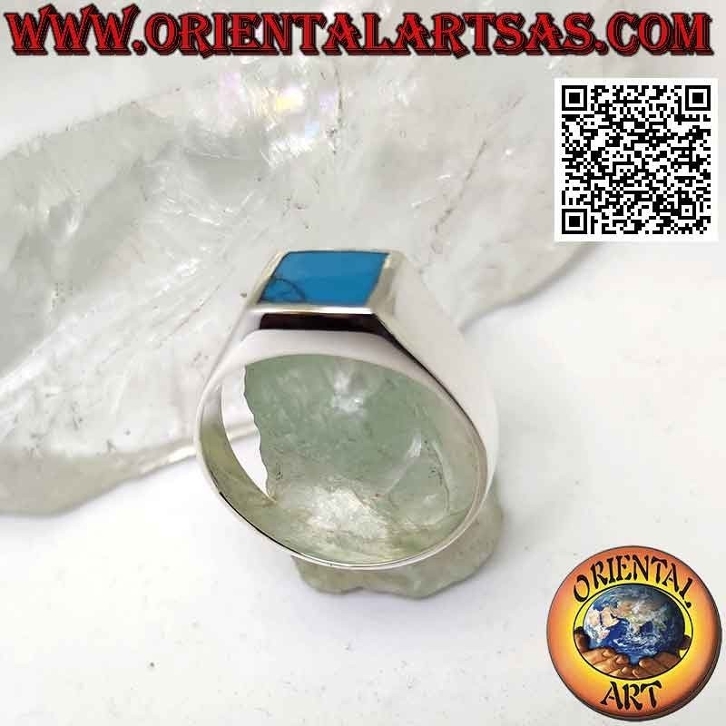 Anello in argento liscio con turchese quadrato a filo bordo 8x8 mm