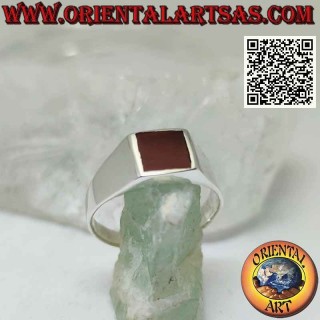 Smooth silver ring with square carnelian flush with the edge 8x8 mm