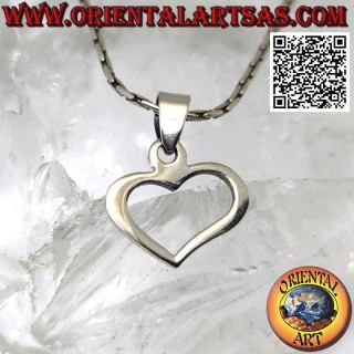 Pendentif en argent, large contour de coeur asymétrique lisse (b)