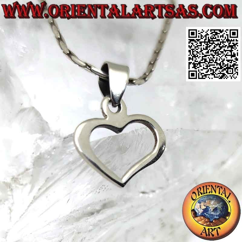 Pendentif en argent, large contour de coeur asymétrique lisse (b)