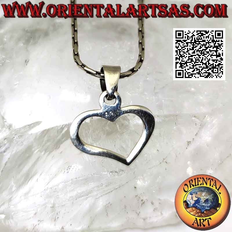 Ciondolo in argento, contorno di cuore asimmetrico liscio largo (b)