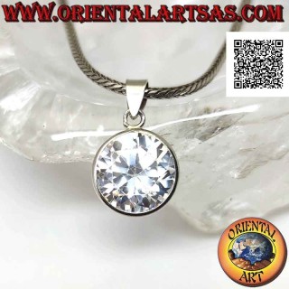 Silver pendant with light point of round zircon surrounded by a smooth 12 mm border