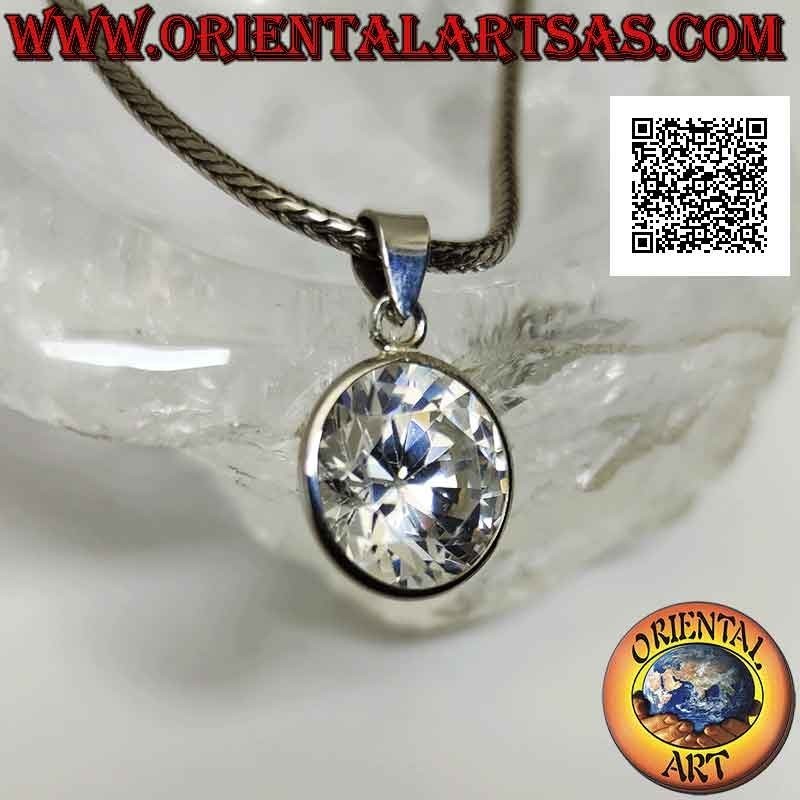Silver pendant with light point of round zircon surrounded by a smooth 12 mm border