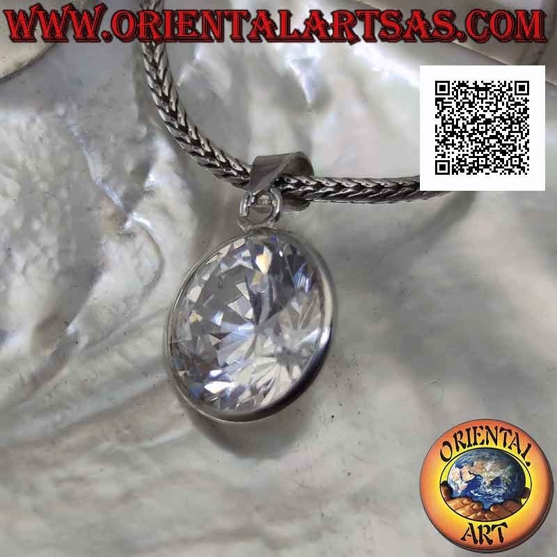 Pendentif en argent avec point lumineux de zircon rond entouré d'une bordure lisse de 12 mm