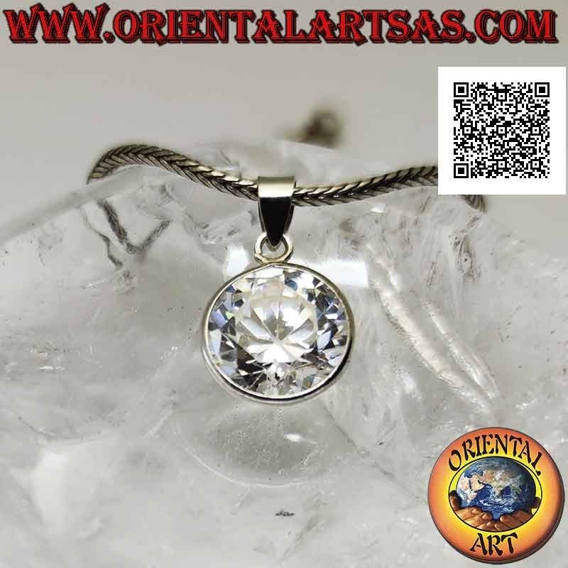Silver pendant with light point of round zircon surrounded by a smooth 12 mm border