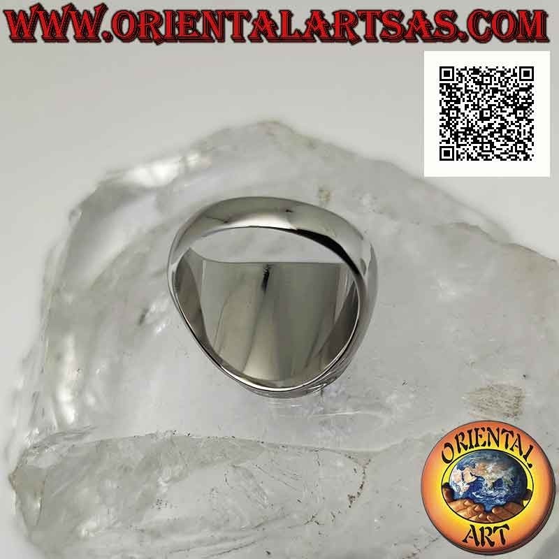 Anillo de plata con ónix redondo plano sobre marco liso ligeramente canteado Ø 15 mm