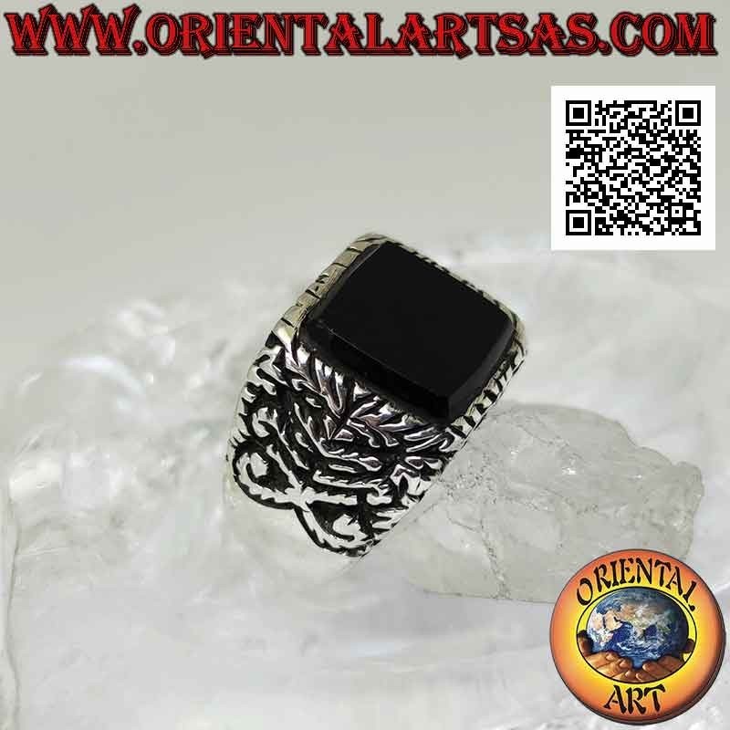 inlaid silver ring with onyx