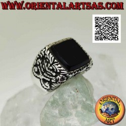 inlaid silver ring with onyx
