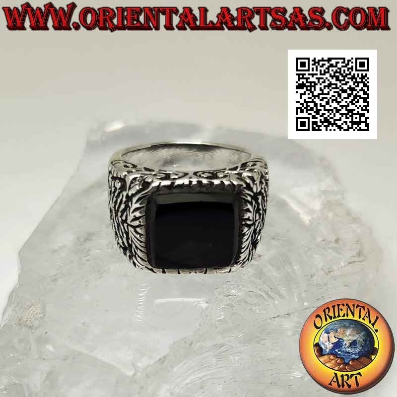 Anello in argento intarsiato con onice