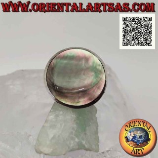 Bague en argent avec ormeau rond (coquille de paua) affleurant le bord sur une monture lisse Ø 20 mm