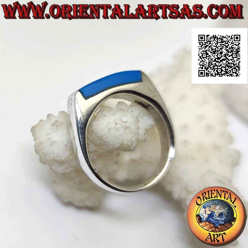 Bague en argent lisse avec turquoise rectangulaire allongée dépassant des deux côtés
